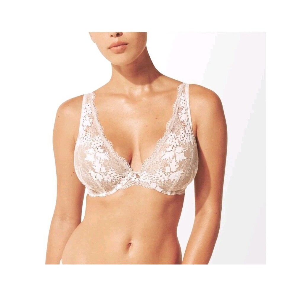 THIRD LOVE 34G All Day Lace Uplift Plunge Sea Salt Beige White Underwire Bra